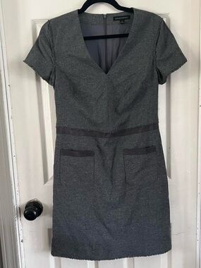 Banana Republic Gray V-Neck Sheath Dress with Patch Pockets